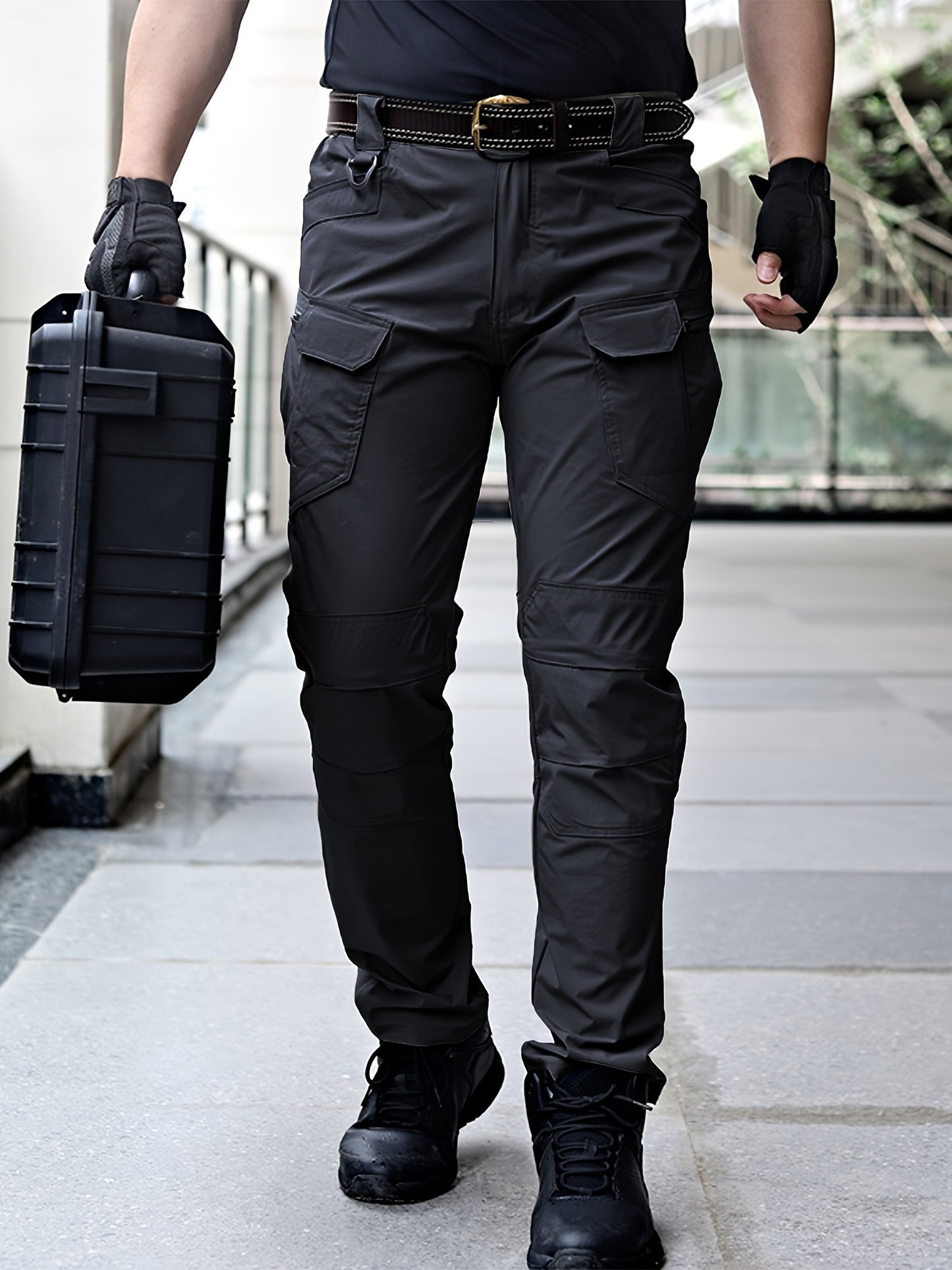 2pcs Men’s High-Performance Tactical Cargo Pants Sweatproof Durable Polyester for Outdoor Hiking and Daily Use Black Beige Camping Gear