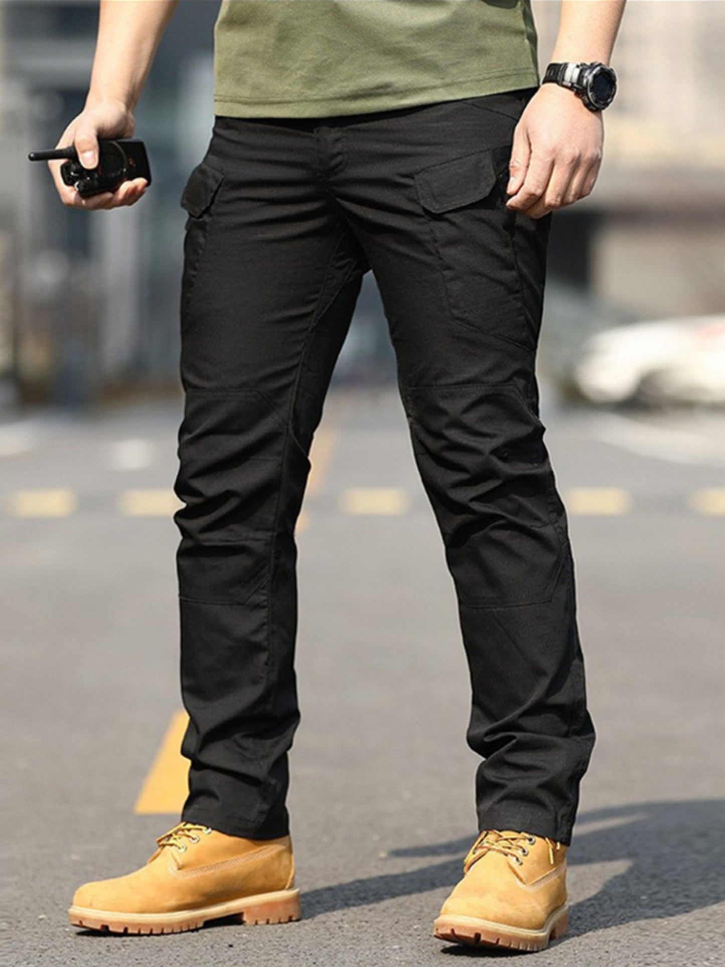 2pcs Men’s High-Performance Tactical Cargo Pants Sweatproof Durable Polyester for Outdoor Hiking and Daily Use Black Beige Camping Gear