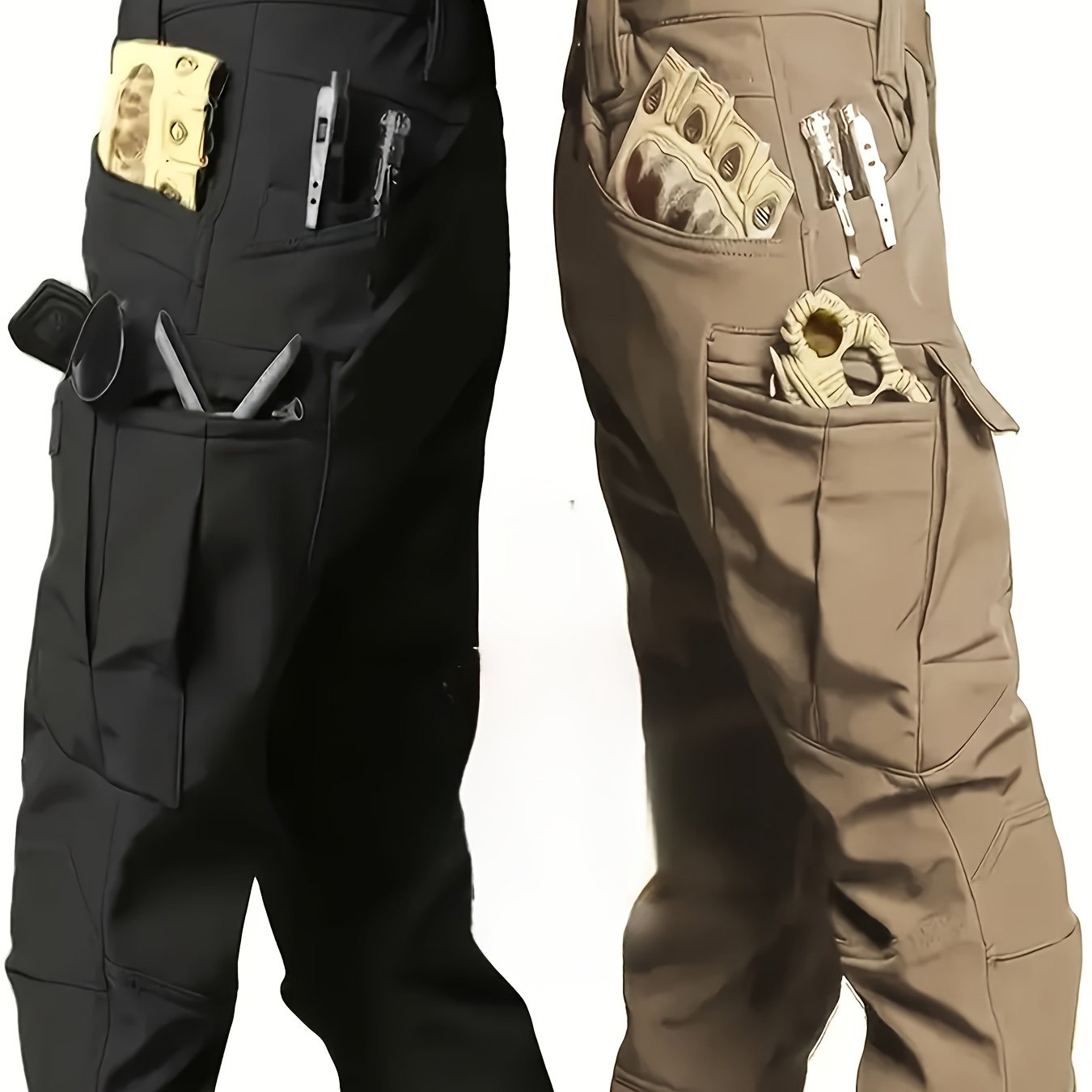 2pcs Men’s High-Performance Tactical Cargo Pants Sweatproof Durable Polyester for Outdoor Hiking and Daily Use Black Beige Camping Gear