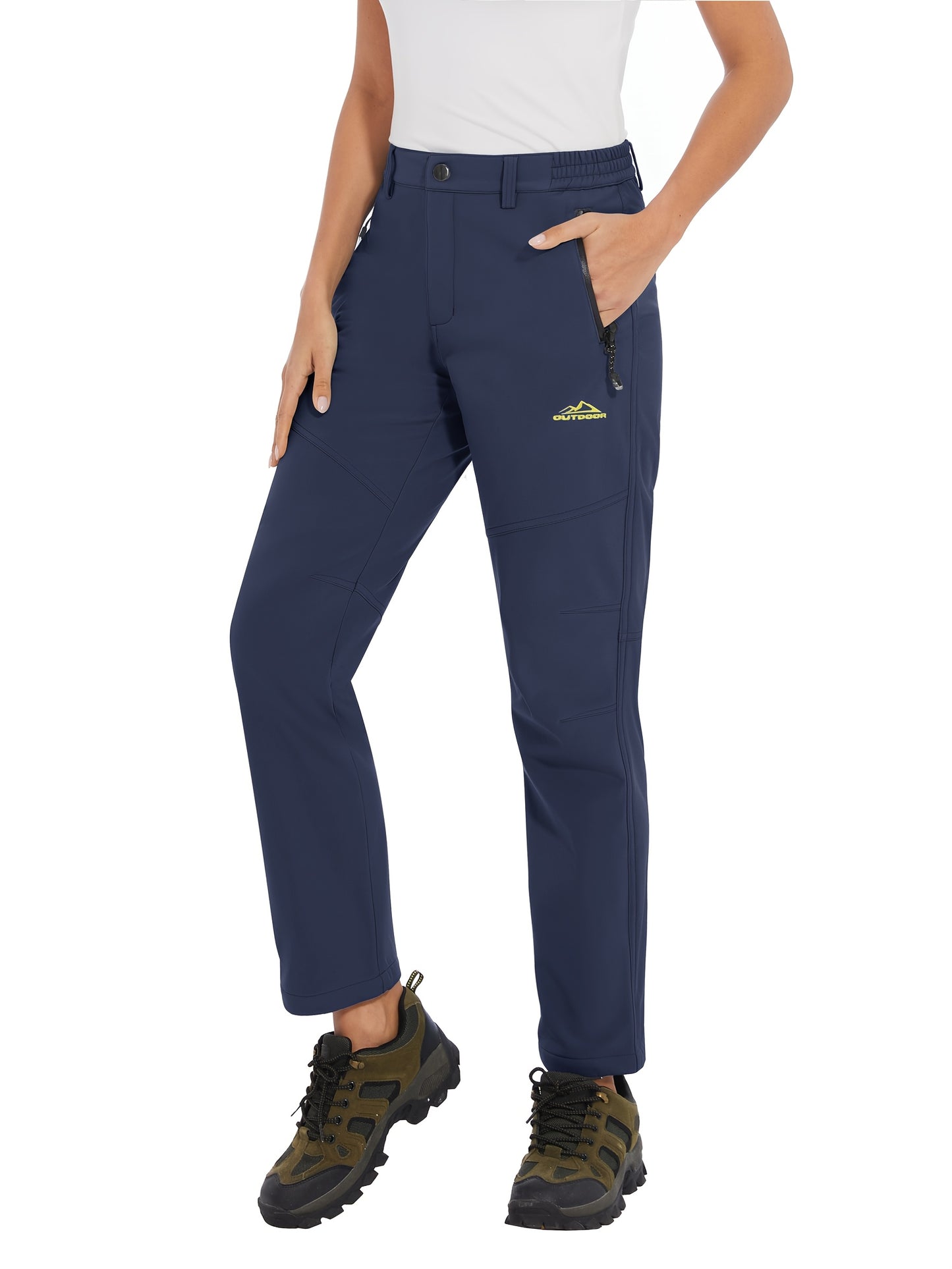Women'S Fleece Lined Solid Color Insulated Softshell Pants Winter Warm Fishing Pants Zipper Pockets Lightweight Wear-Resistant Snowboarding Hiking Pants Outdoor Snow Ski Trekking Pants