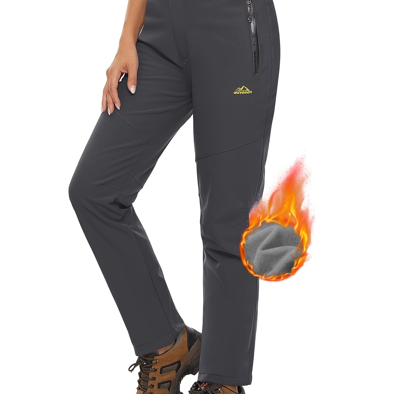Women'S Fleece Lined Ski Pants Winter Outdoor Sports Insulated Soft Shell Pants Cozy Warm Snow And Wind Resistant Elastic Waist 3 Zipper Pockets