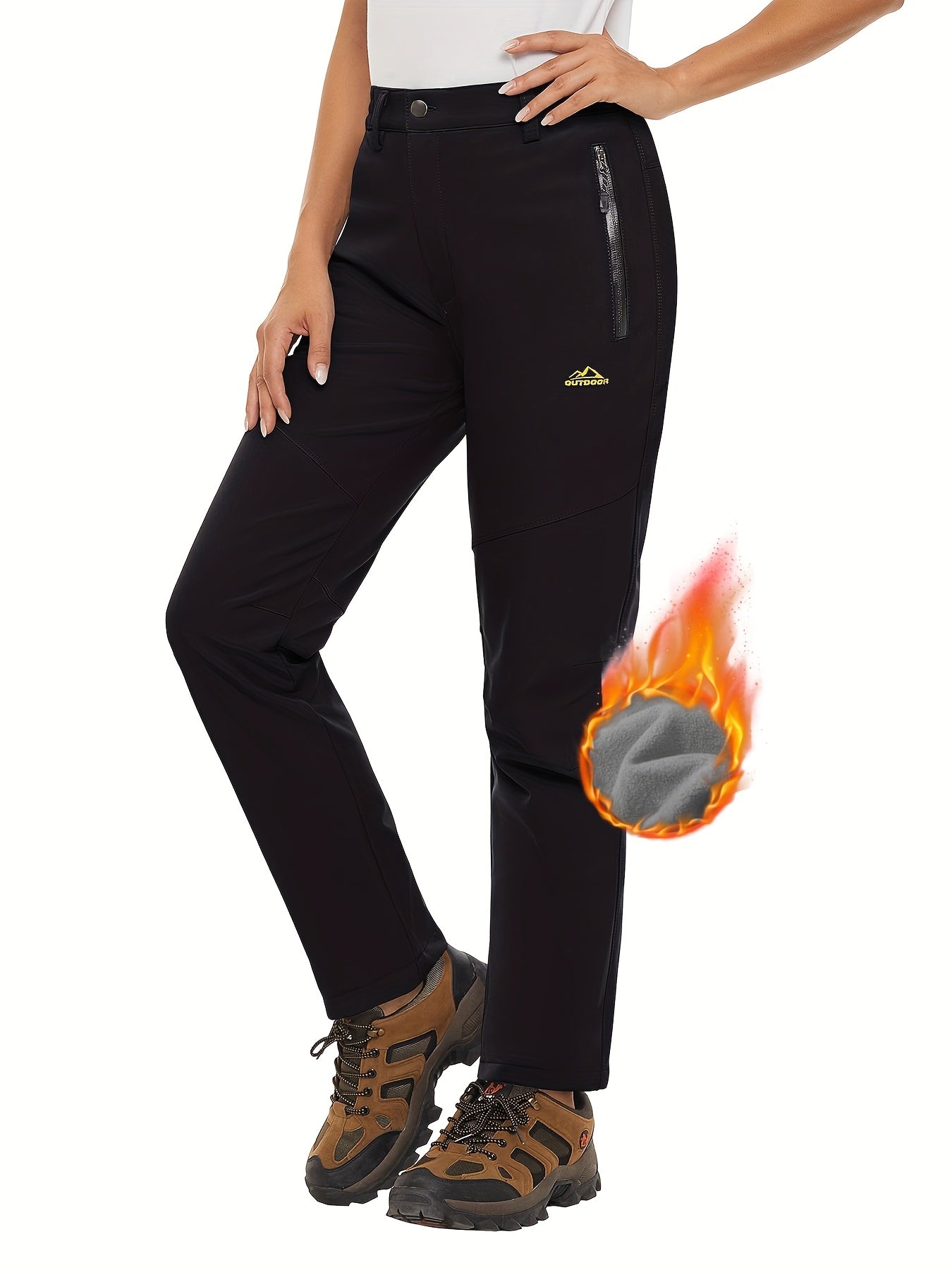 Women'S Fleece Lined Ski Pants Winter Outdoor Sports Insulated Soft Shell Pants Cozy Warm Snow And Wind Resistant Elastic Waist 3 Zipper Pockets