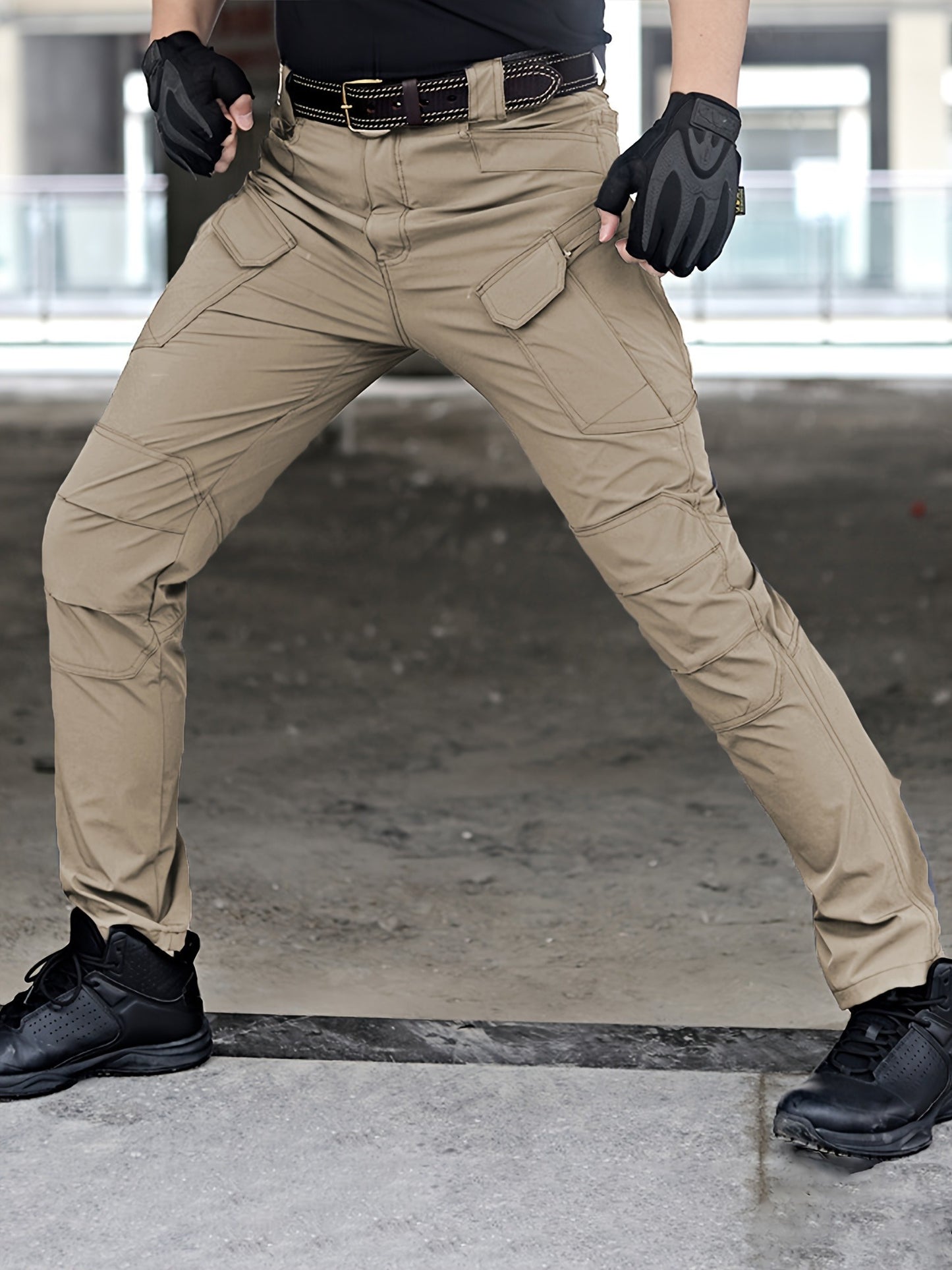 2pcs Men’s High-Performance Tactical Cargo Pants Sweatproof Durable Polyester for Outdoor Hiking and Daily Use Black Beige Camping Gear