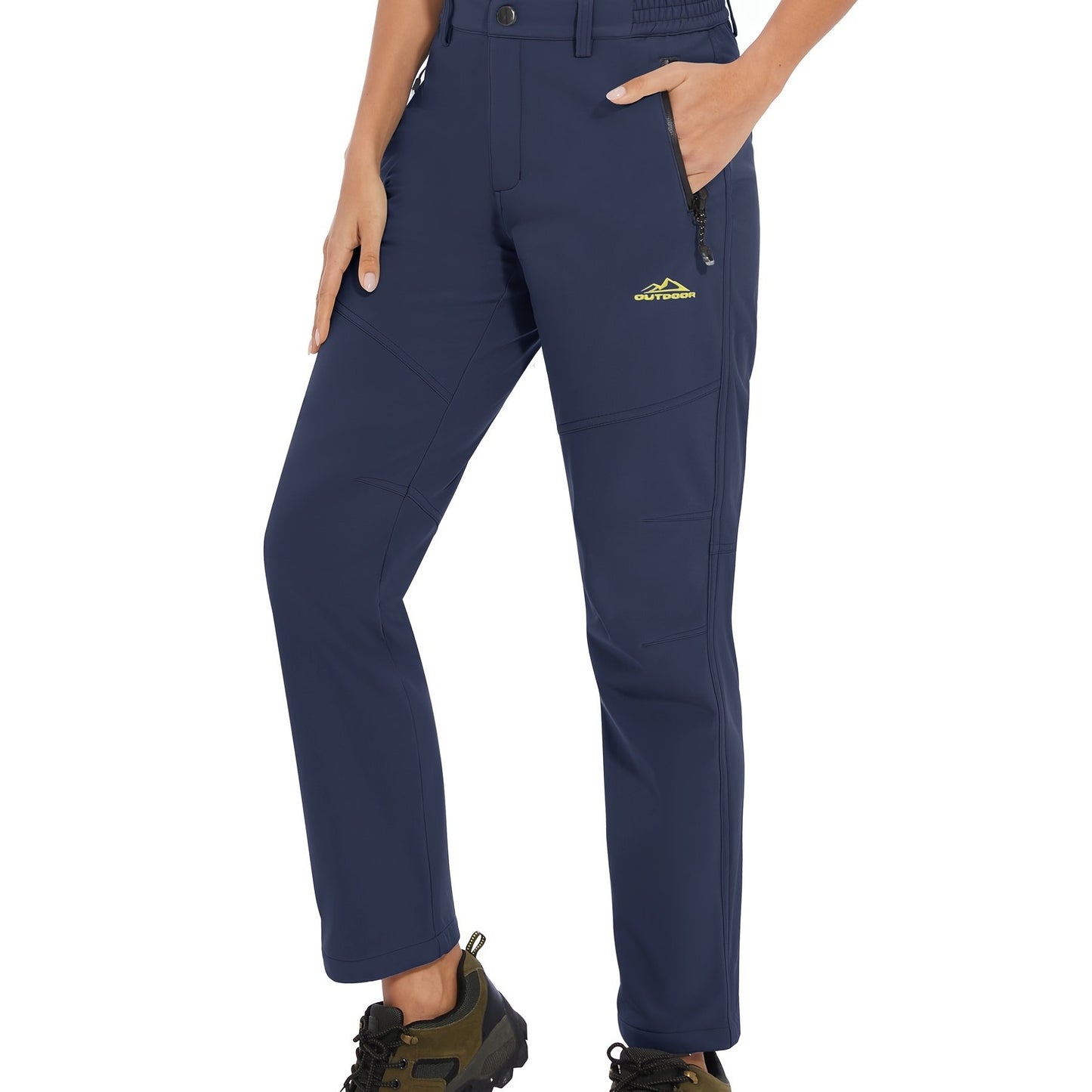 Women'S Fleece Lined Solid Color Insulated Softshell Pants Winter Warm Fishing Pants Zipper Pockets Lightweight Wear-Resistant Snowboarding Hiking Pants Outdoor Snow Ski Trekking Pants