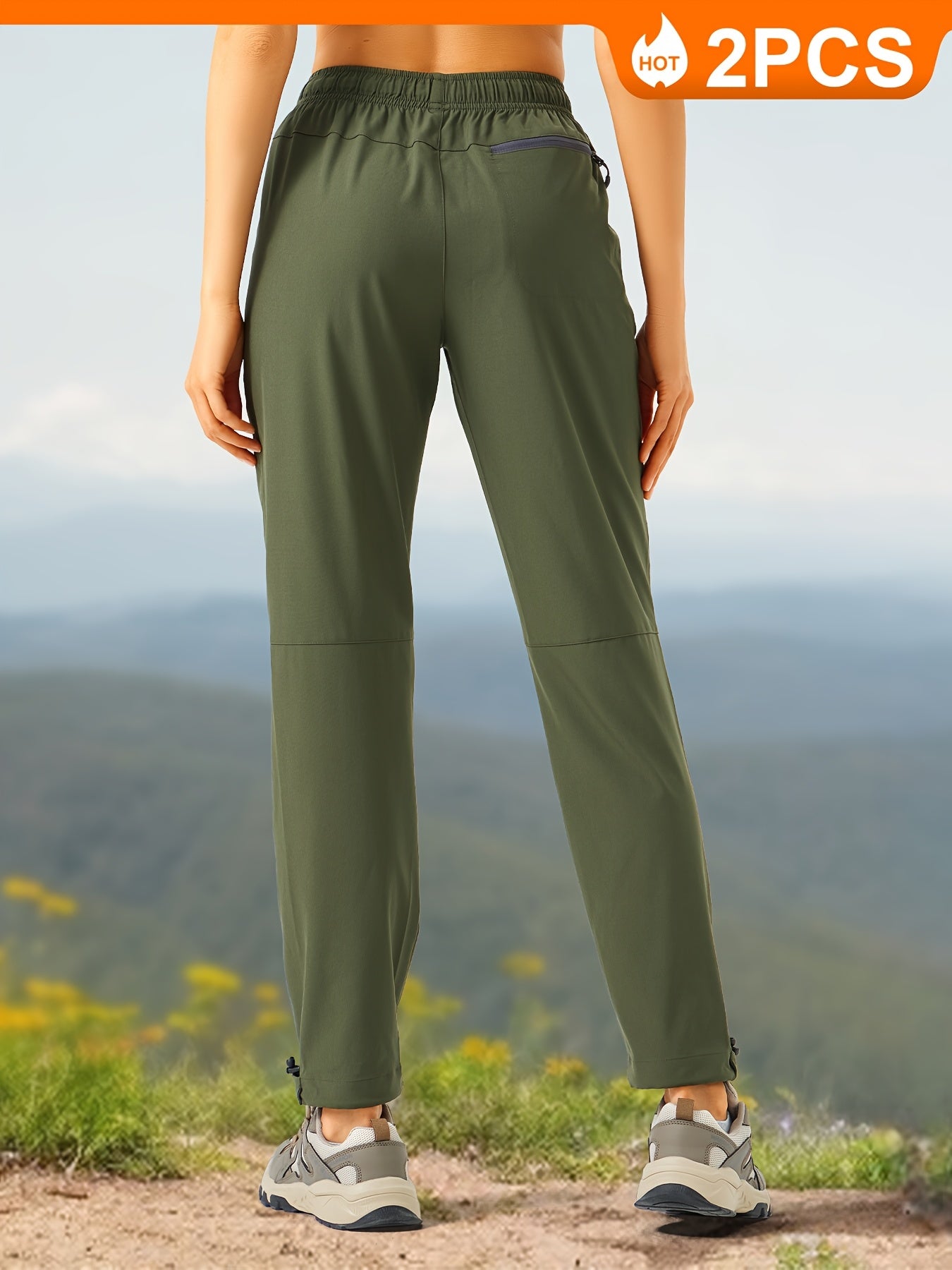 2pcs Women's Quick Dry Lightweight Cargo Hiking Pants with Zipper Pockets UPF 50+