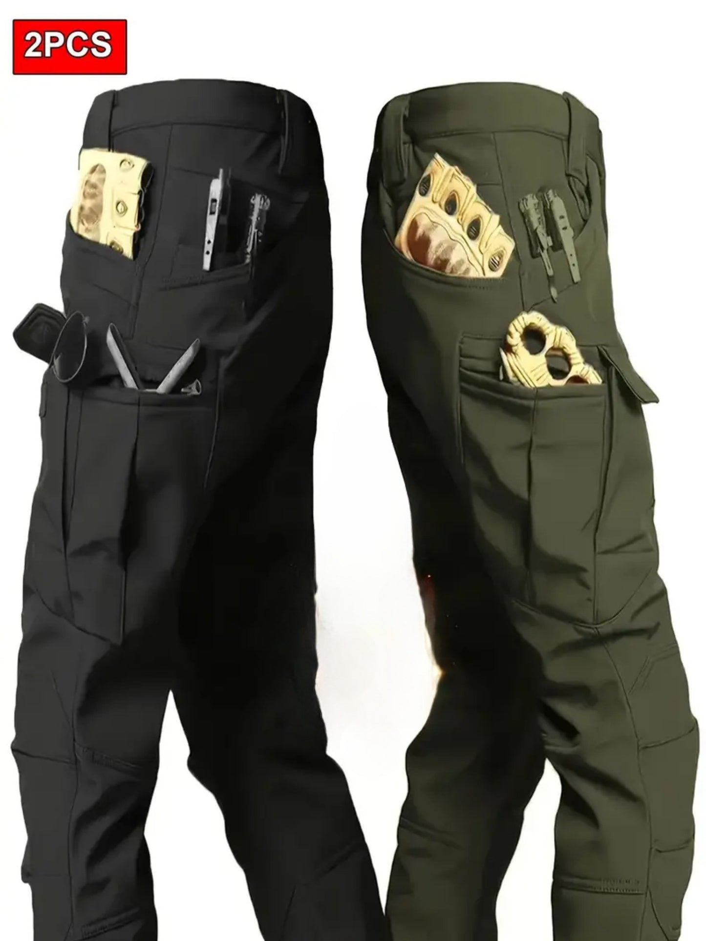 2pcs Men’s High-Performance Tactical Cargo Pants Sweatproof Durable Polyester for Outdoor Hiking and Daily Use Black Beige Camping Gear