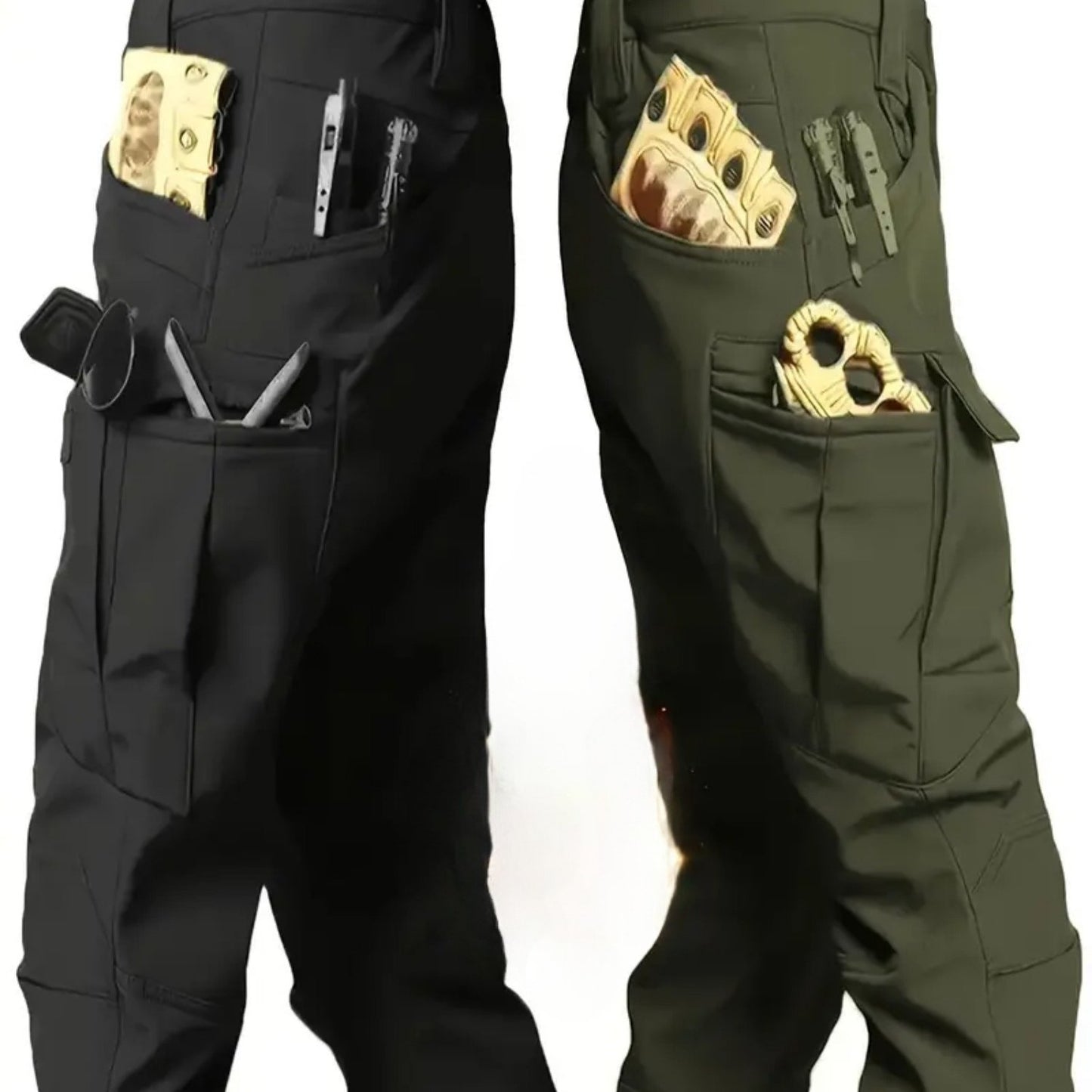 2pcs Men’s High-Performance Tactical Cargo Pants Sweatproof Durable Polyester for Outdoor Hiking and Daily Use Black Beige Camping Gear