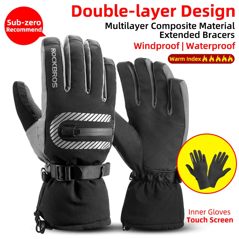 ROCKBROS Winter Gloves Waterproof Fleece Thermal Snowboard Snowmobile Gloves