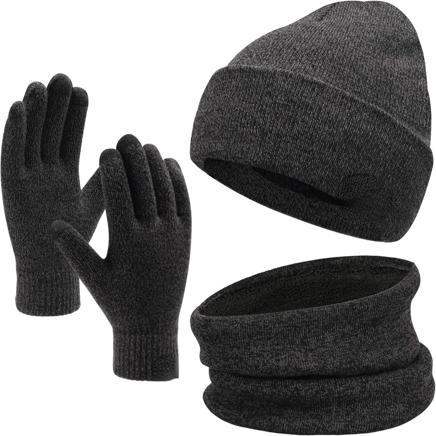 Stylish and Cozy Winter Beanie, Scarf, and Touchscreen Gloves Set for Men and Women - Soft Fleece Lining Warm Neck Warmer Beanie