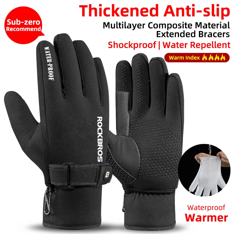 ROCKBROS Winter Gloves Waterproof Fleece Thermal Snowboard Snowmobile Gloves