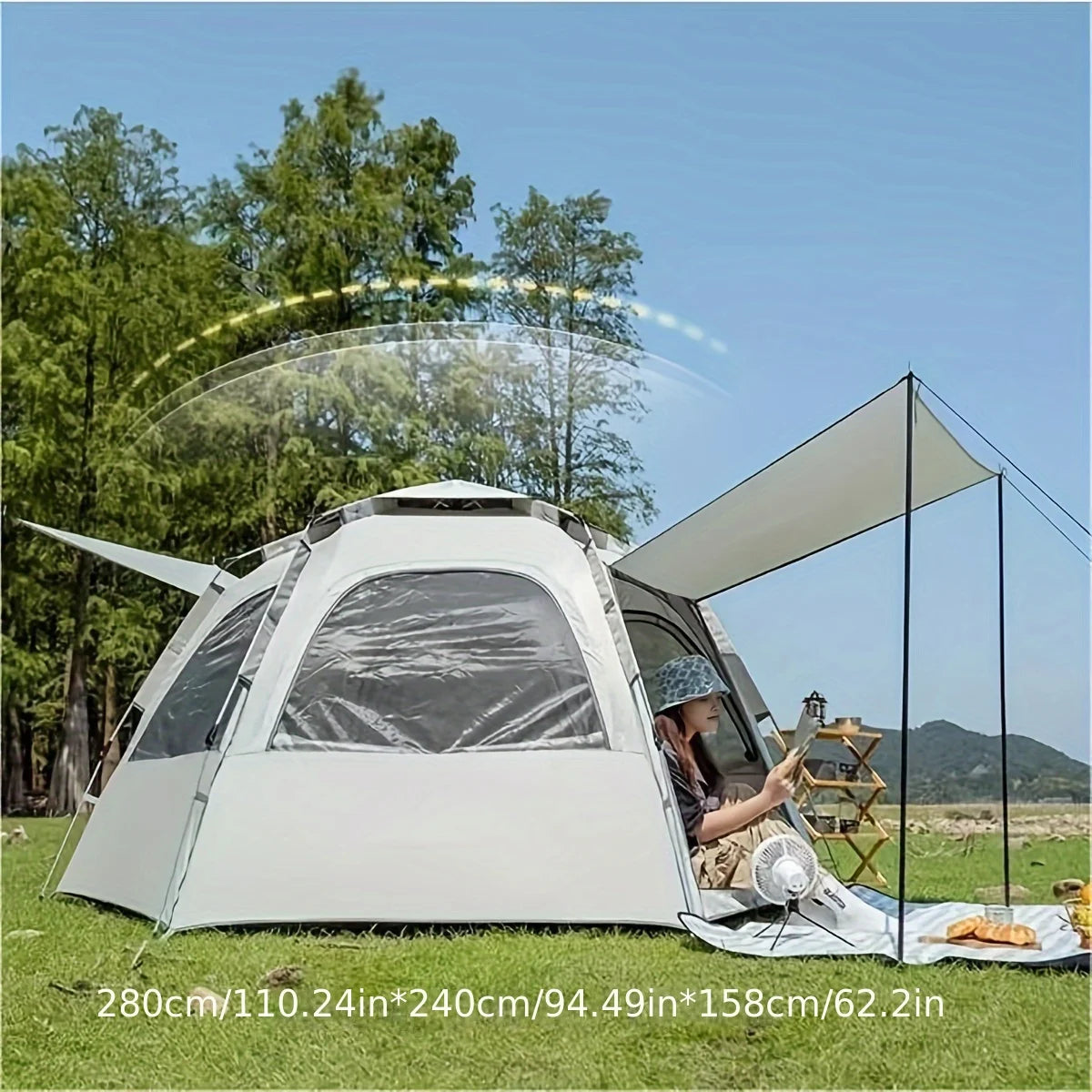 Portable tents 4 person or family camping; waterproof; Windproof with Skylight