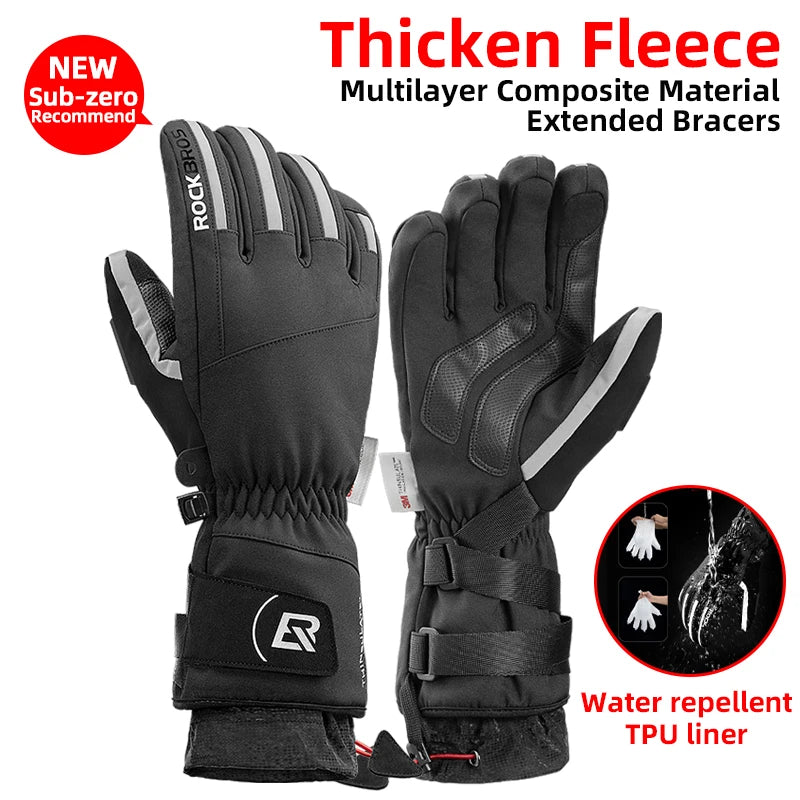 ROCKBROS Winter Gloves Waterproof Fleece Thermal Snowboard Snowmobile Gloves