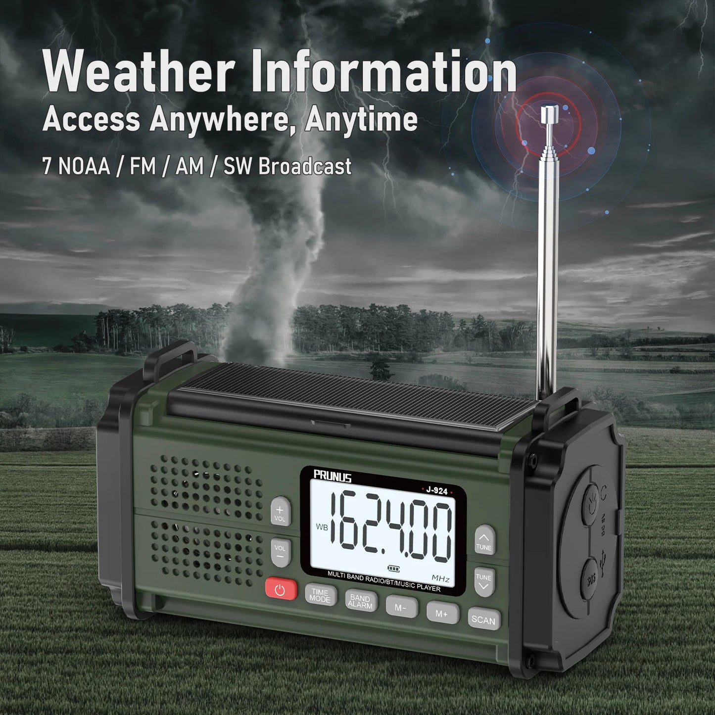 PRUNUS 924 10000mAh Hand Crank Radio, AAA Batteries Powered Emergency Radio Solar