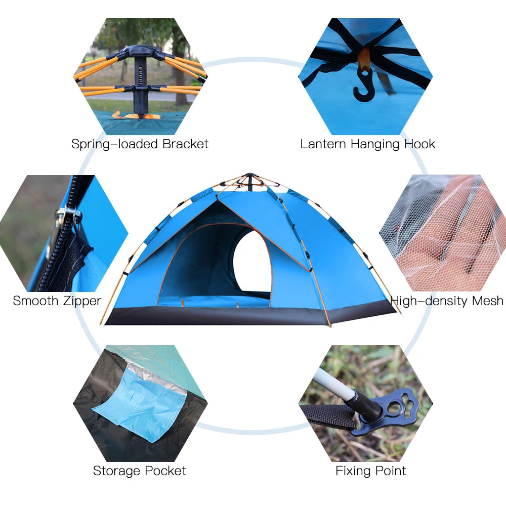 Outdoor Pop Up Tent Water-Resistant Portable Instant Camping Tent for 1-4 People