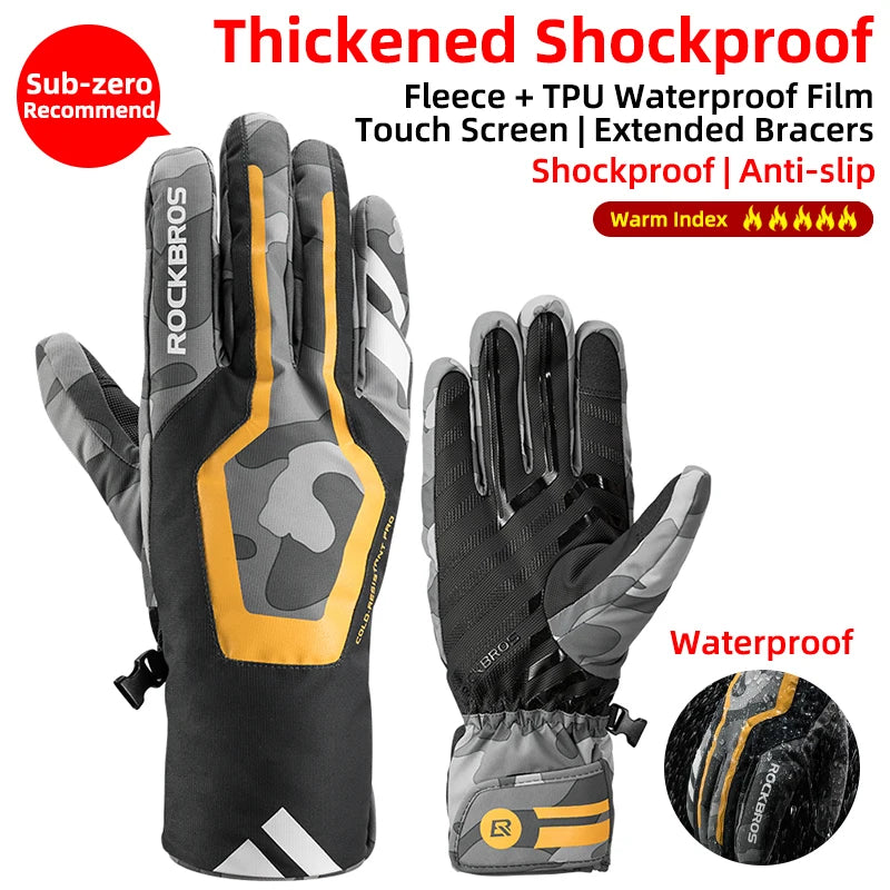 ROCKBROS Winter Gloves Waterproof Fleece Thermal Snowboard Snowmobile Gloves