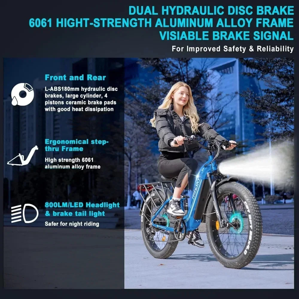 Electric Bike for Adults 1000W/Peak 1600W Power Motor Battery E-bike up to 32MPH. Fat Tire Step-Thru E-Bike