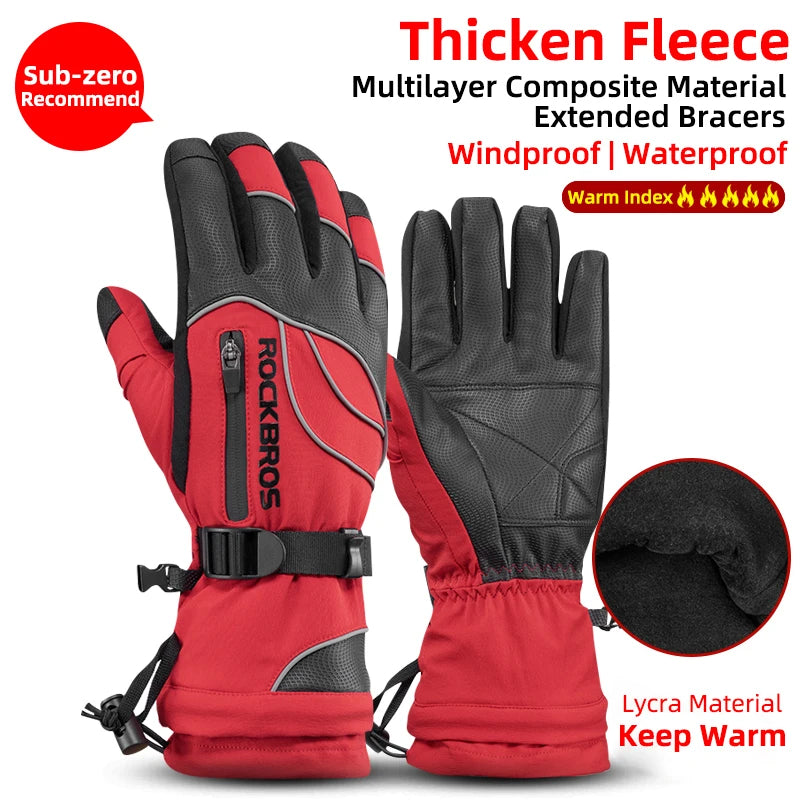 ROCKBROS Winter Gloves Waterproof Fleece Thermal Snowboard Snowmobile Gloves