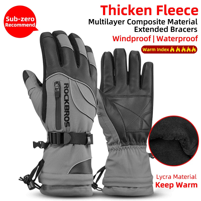 ROCKBROS Winter Gloves Waterproof Fleece Thermal Snowboard Snowmobile Gloves
