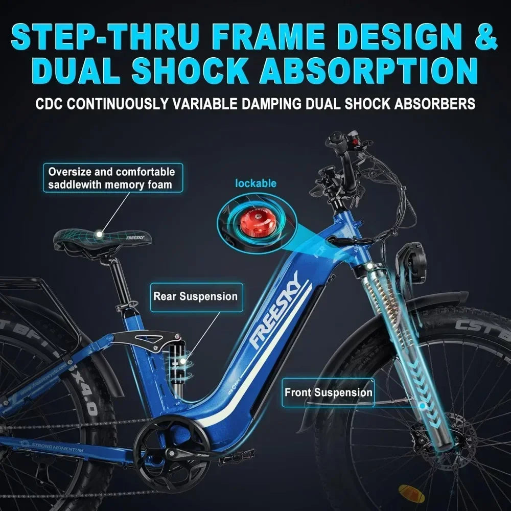 Electric Bike for Adults 1000W/Peak 1600W Power Motor Battery E-bike up to 32MPH. Fat Tire Step-Thru E-Bike