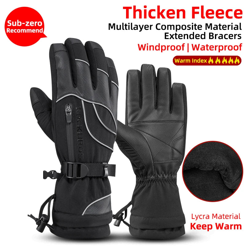 ROCKBROS Winter Gloves Waterproof Fleece Thermal Snowboard Snowmobile Gloves