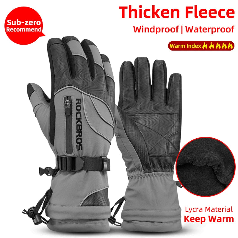 ROCKBROS Winter Gloves Waterproof Fleece Thermal Snowboard Snowmobile Gloves