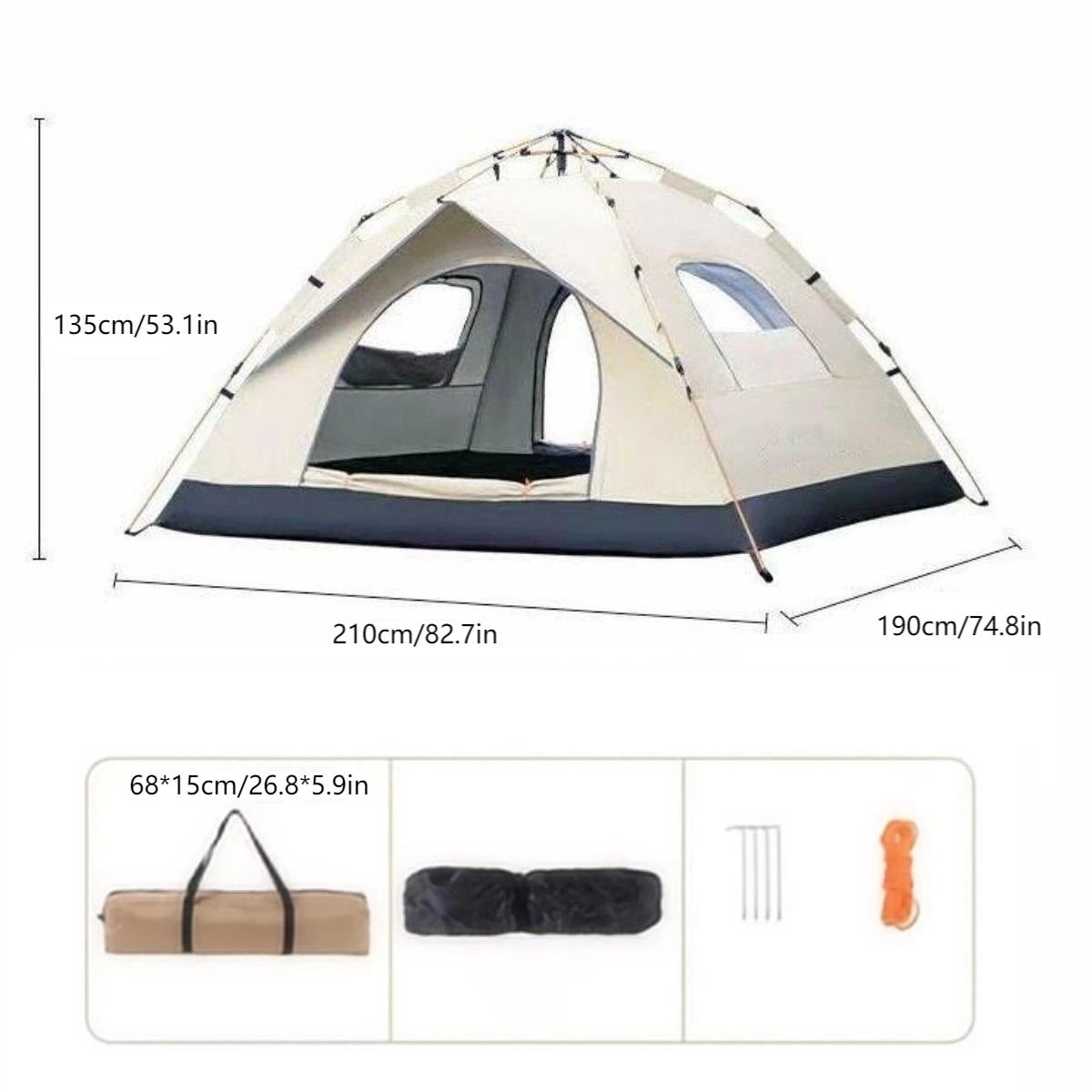 Outdoor shelter Sunshade Self-driving Travel Camping Tent Two doors and two windows