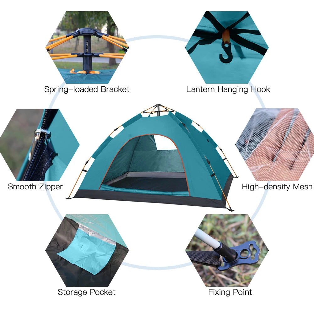 Outdoor Pop Up Tent Water-Resistant Portable Instant Camping Tent for 1-4 People