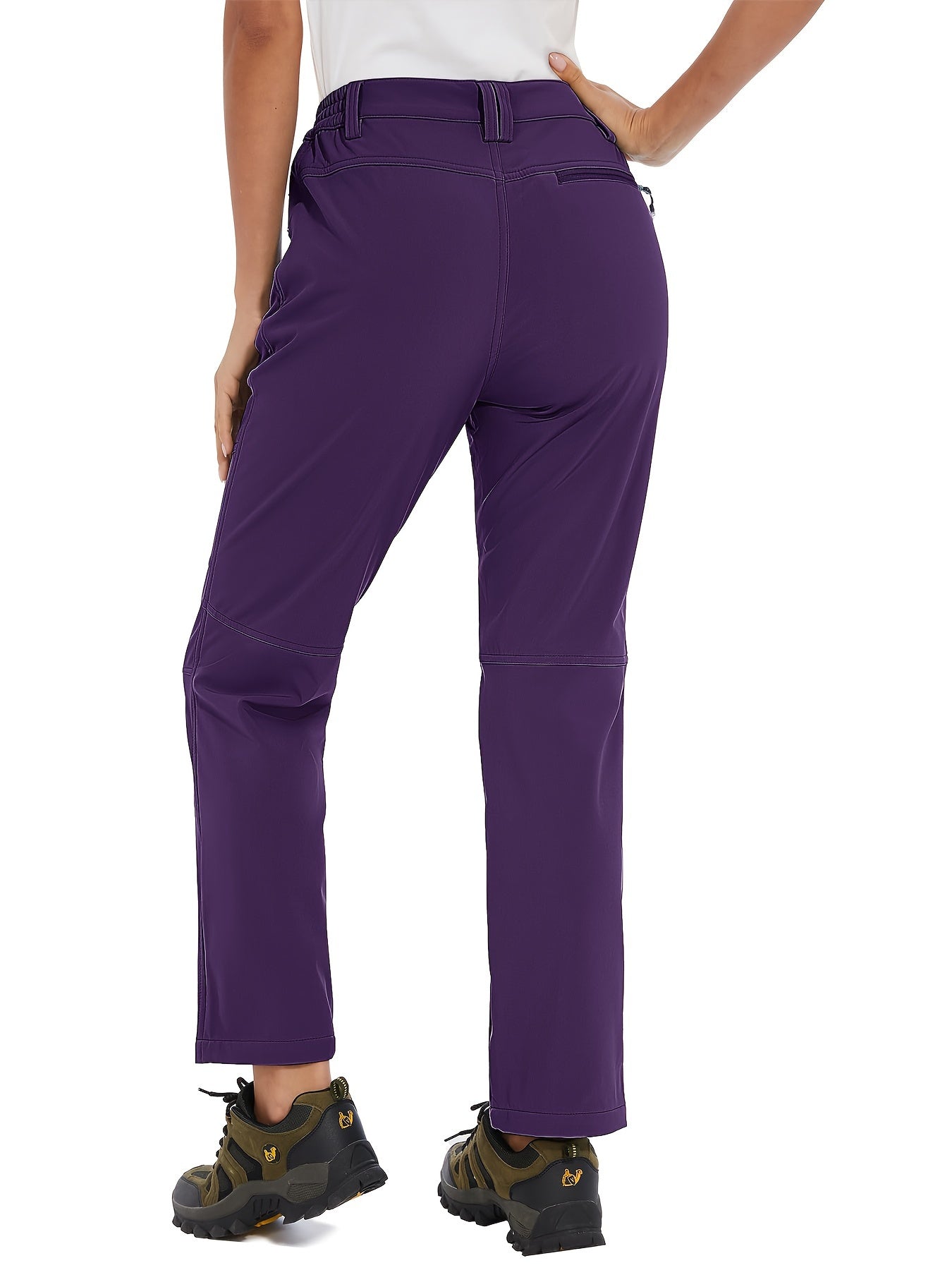 Women'S Fleece Lined Ski Pants Winter Outdoor Sports Insulated Soft Shell Pants Cozy Warm Snow And Wind Resistant Elastic Waist 3 Zipper Pockets