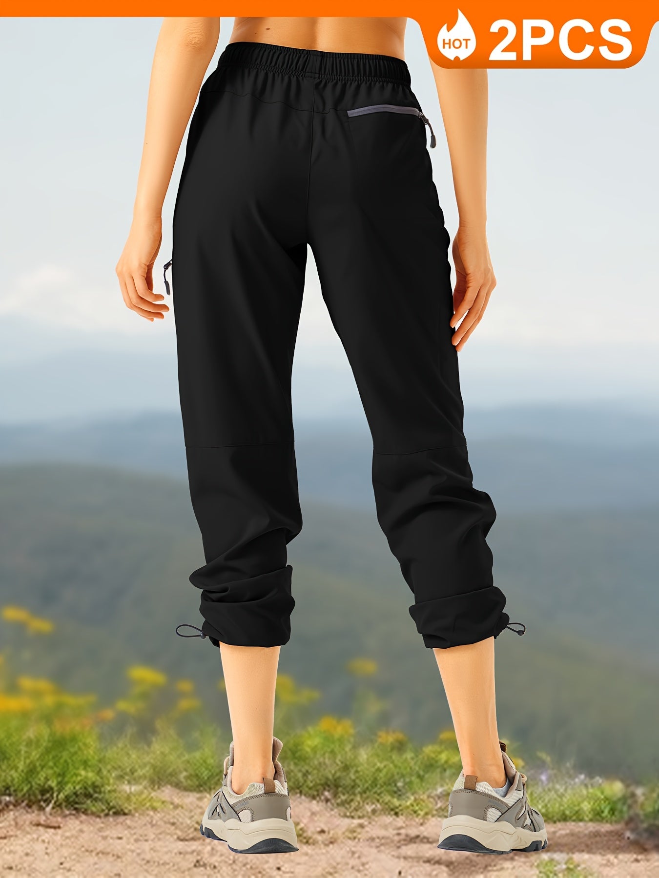 2pcs Women's Quick Dry Lightweight Cargo Hiking Pants with Zipper Pockets UPF 50+