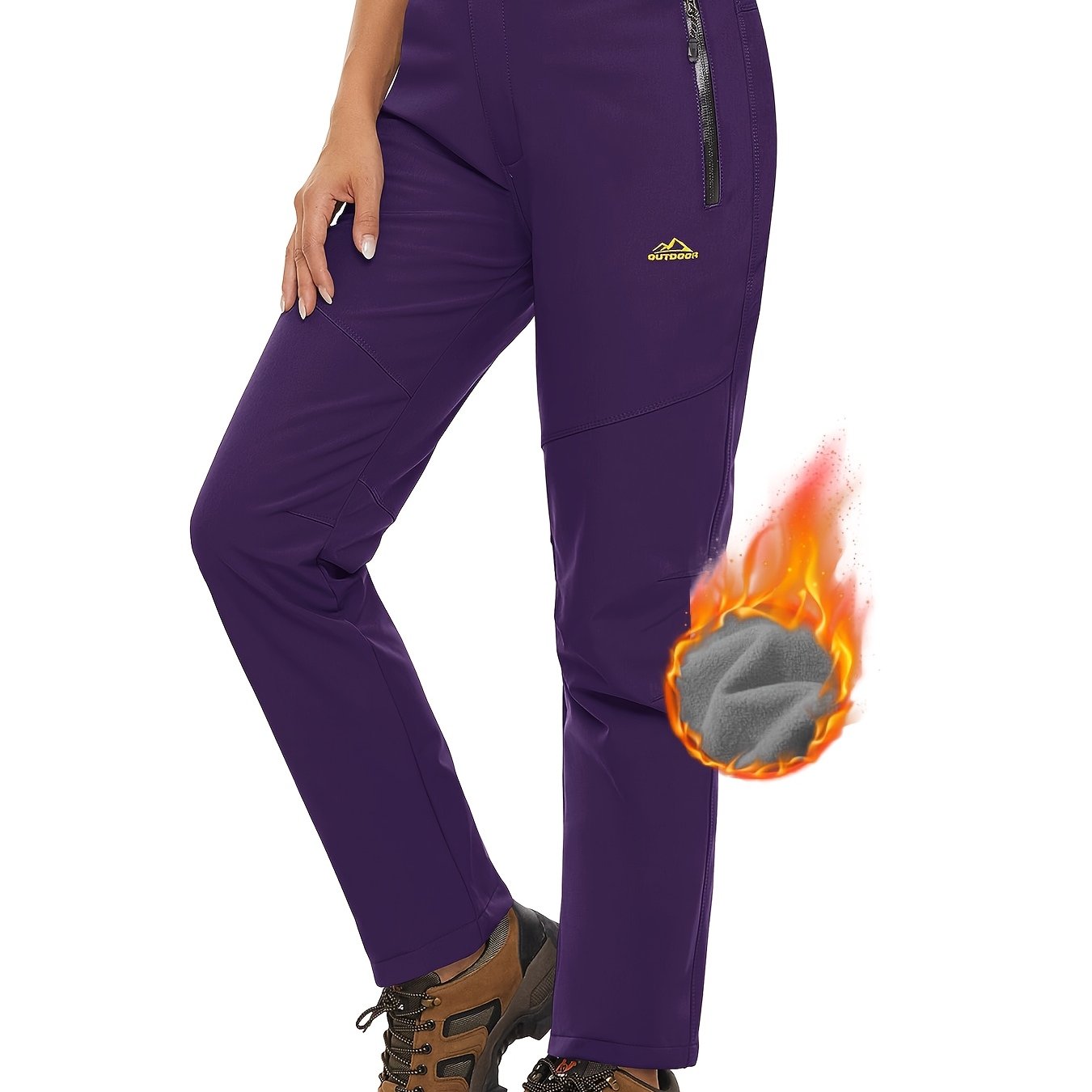 Women'S Fleece Lined Ski Pants Winter Outdoor Sports Insulated Soft Shell Pants Cozy Warm Snow And Wind Resistant Elastic Waist 3 Zipper Pockets
