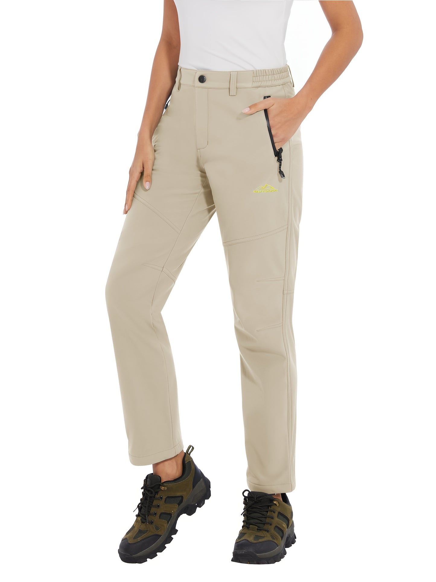 Women'S Fleece Lined Solid Color Insulated Softshell Pants Winter Warm Fishing Pants Zipper Pockets Lightweight Wear-Resistant Snowboarding Hiking Pants Outdoor Snow Ski Trekking Pants