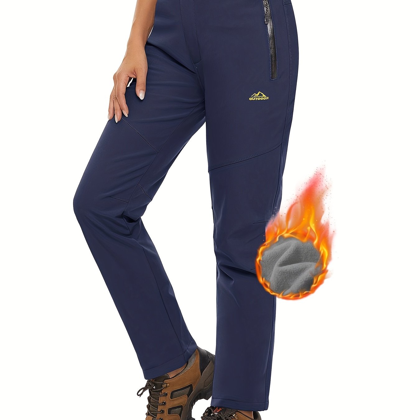 Women'S Fleece Lined Ski Pants Winter Outdoor Sports Insulated Soft Shell Pants Cozy Warm Snow And Wind Resistant Elastic Waist 3 Zipper Pockets