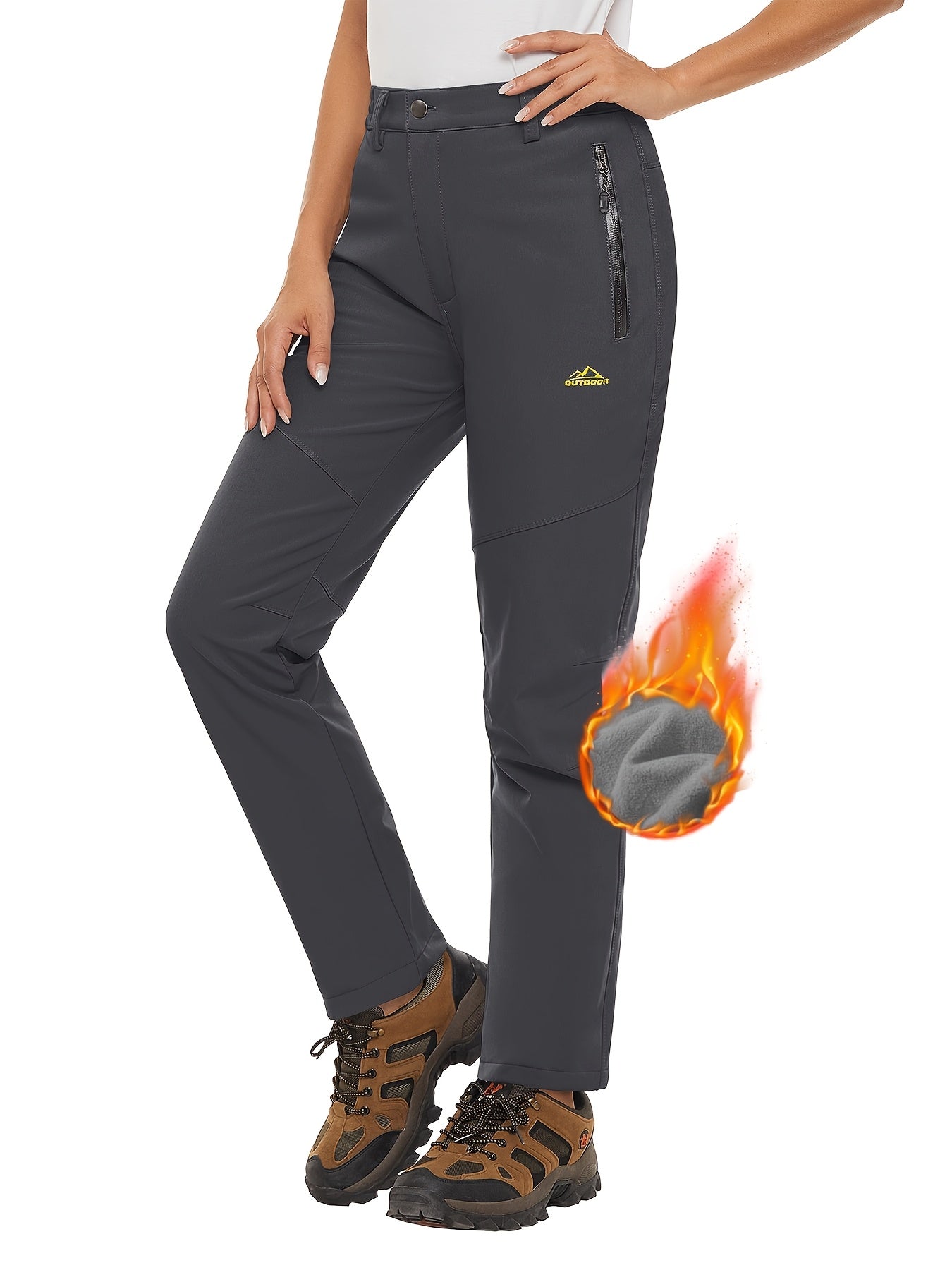 Women'S Fleece Lined Ski Pants Winter Outdoor Sports Insulated Soft Shell Pants Cozy Warm Snow And Wind Resistant Elastic Waist 3 Zipper Pockets