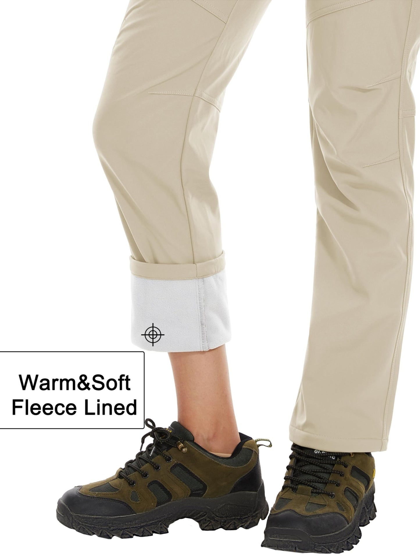 Women'S Fleece Lined Solid Color Insulated Softshell Pants Winter Warm Fishing Pants Zipper Pockets Lightweight Wear-Resistant Snowboarding Hiking Pants Outdoor Snow Ski Trekking Pants