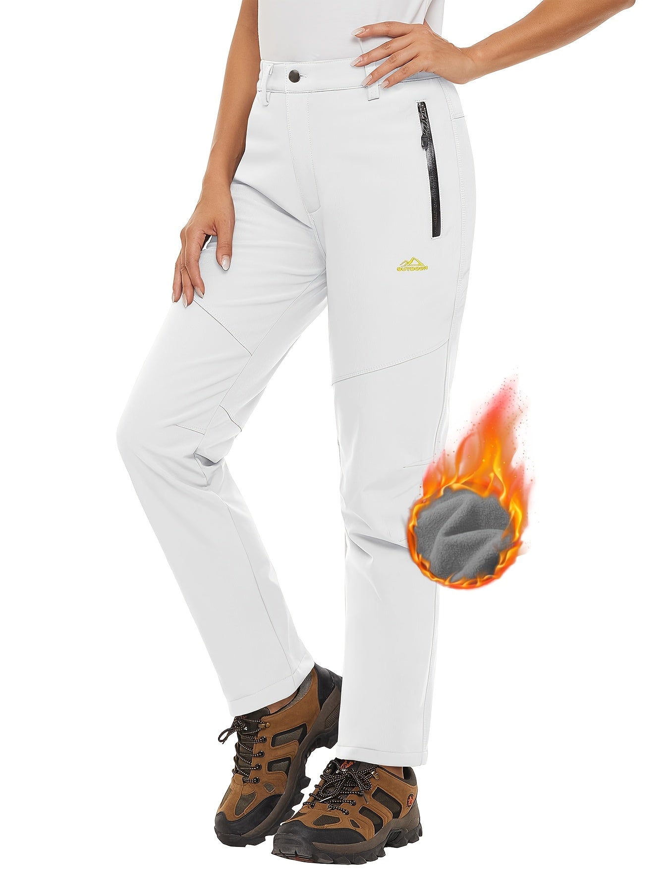 Women'S Fleece Lined Ski Pants Winter Outdoor Sports Insulated Soft Shell Pants Cozy Warm Snow And Wind Resistant Elastic Waist 3 Zipper Pockets