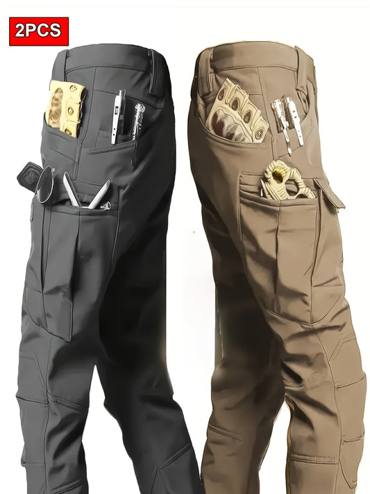 2pcs Men’s High-Performance Tactical Cargo Pants Sweatproof Durable Polyester for Outdoor Hiking and Daily Use Black Beige Camping Gear