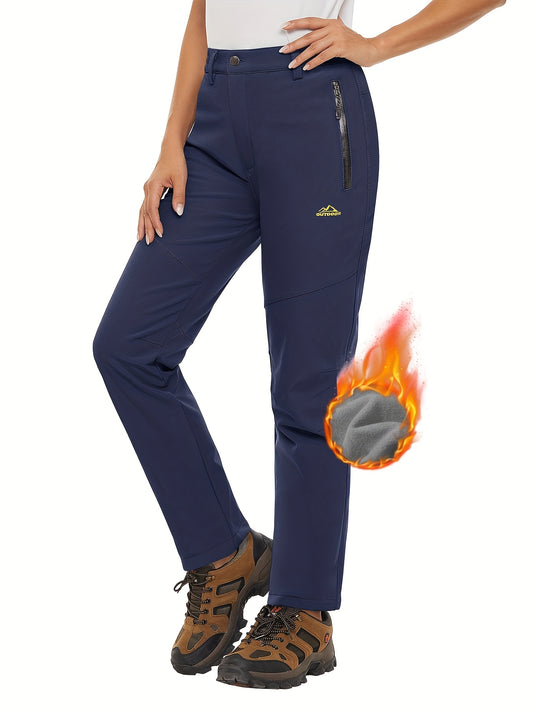 Women'S Fleece Lined Ski Pants Winter Outdoor Sports Insulated Soft Shell Pants Cozy Warm Snow And Wind Resistant Elastic Waist 3 Zipper Pockets