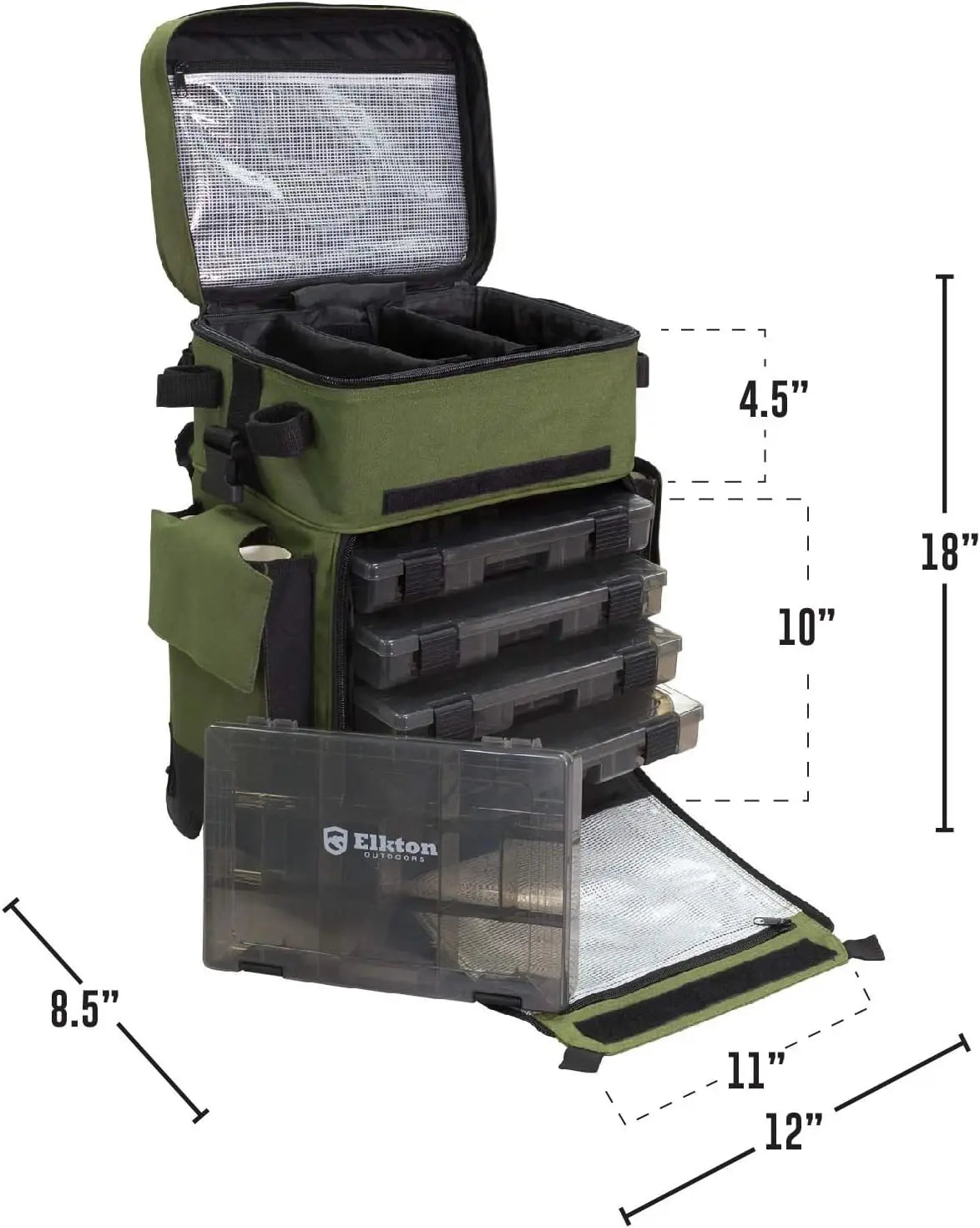 Rolling Tackle Box with Wheels - Waterproof Fishing Backpack, 5 Removable Trays, 4 Rod Holders,