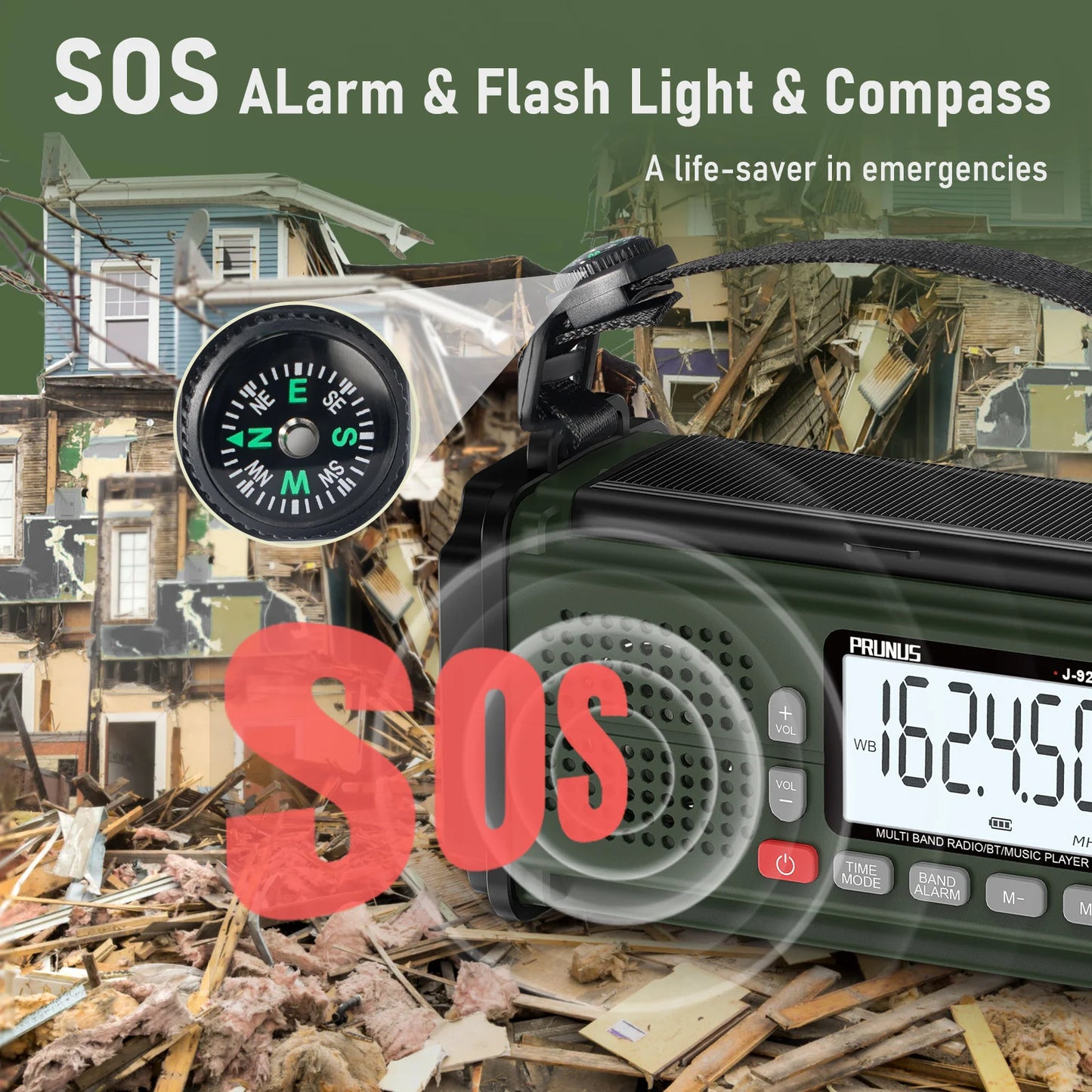 PRUNUS 924 10000mAh Hand Crank Radio, AAA Batteries Powered Emergency Radio Solar